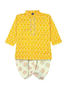 BAESD Boys Paisley Printed Mandarin Collar Kurta With Dhoti Pants