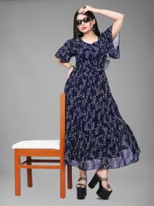 Raiyani Fashion Women Floral Printed Round Neck Flared Sleeves Fit & Flare Dress