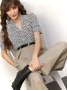 Vero Moda Women Floral Print V Neck Puff Sleeves Top