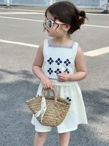 StyleCast x Revolte Girls Floral Embroidered Pure Cotton Top With Shorts