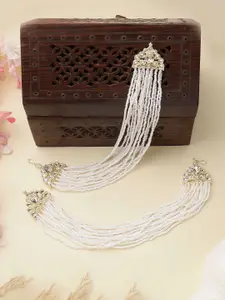 ANIKAS CREATION Gold-Plated Artificial Stones Studded And Pearls Beaded Ear Cuff Earrings