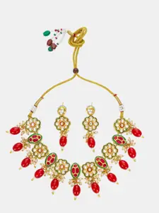 aadita Kundan Studded And Beaded Necklace And Earrings