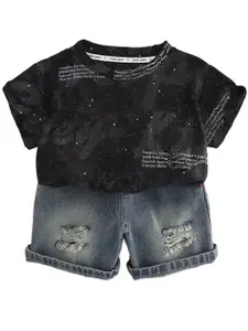 StyleCast x Revolte Boys Printed Round Neck Pure Cotton T-shirt With Shorts