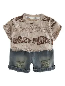 StyleCast x Revolte Boys Typograghy Printed Pure Cotton T-shirt With Shorts