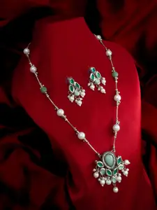 aadita Kundan Studded And Beaded Necklace And Earrings