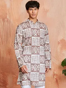 VASTRAMAY Abstract Printed Mandarin Collar Cotton Straight Kurta