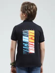 Monte Carlo Boys Printed Polo Collar Monochrome Applique T-shirt