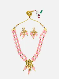 aadita Kundan Studded And Beaded Necklace And Earrings