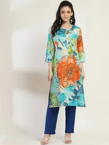 Rangriti Floral Printed Round Neck Cotton Straight Kurta