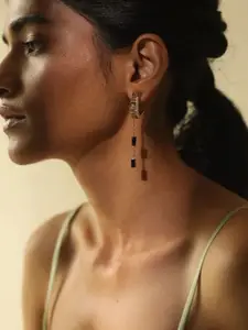 ESME Caelum Gold-Plated Swarovski Crystal Studded Contemporary Drop Earrings