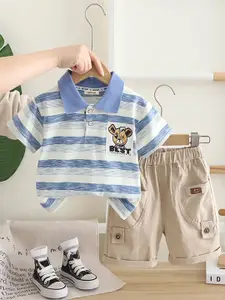 INCLUD Boys Striped Short Sleeves T-Shirt With Shorts