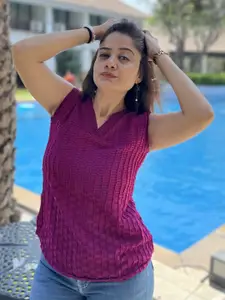 Bhanderi Fashion Purple V Neck Sleeveless Georgette Top