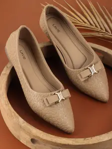 Lavie Women Casual Pointed Toe Bows Textured Flat Balllerinas