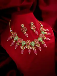 aadita Kundan Studded And Beaded Necklace And Earrings