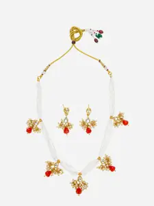 aadita Kundan Studded And Beaded Necklace And Earrings