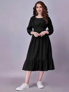 Raiyani Fashion Solid Ruffles Detail Fit & Flare Midi Dress