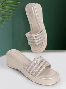 DressBerry Striped Party Wedge Sandals