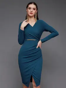 Miss Chase Women V-Neck Tulip Hem Wrap Dress