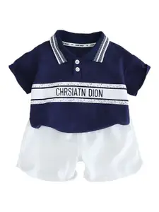 StyleCast x Revolte Infants Printed Polo Collar Pure Cotton T-shirt With Shorts