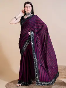 Anouk Striped Sequinned Silk Blend Saree