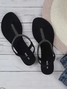 Mochi Women Embellished T-Strap Flats