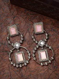 ANIKAS CREATION Rhodium Plated Artificial Stones Studded Contemporary Drop Earrings