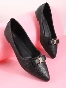 Lavie Women Casual Pointed Toe Bows Textured Flat Balllerinas
