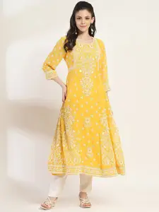 Rangriti Floral Printed Panelled A-Line Kurta