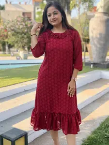 Bhanderi Fashion Women Georgette A-Line Midi Dress