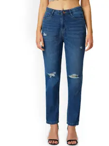 Kraus Jeans Women Straight Fit High-Rise Mildly Distressed Light Fade Jeans