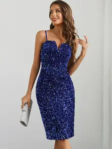 bebe Sequin Knee-Length Slit Bodycon Dress