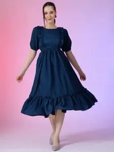 Raiyani Fashion Women Puff Sleeve Fit & Flare Midi Dress