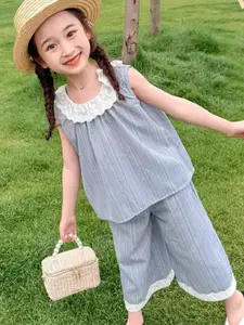 StyleCast x Revolte Girls Striped Sleeveless Pure Cotton Top With Capris