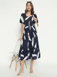 Raiyani Fashion Women Printed Puff Sleeve Fit & Flare Midi Dress