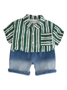 StyleCast x Revolte Boys Striped Pure Cotton Shirt With Shorts