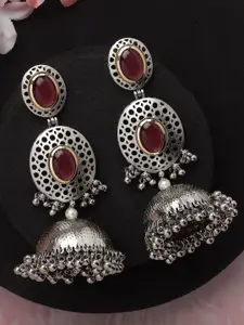 ANIKAS CREATION Silver Plated Artificial Stones Studded Dome Shaped Jhumkas