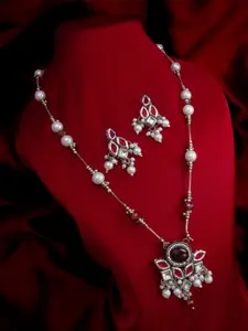 aadita Kundan Studded And Beaded Necklace And Earrings