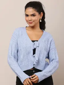 NoBarr Women Self Design Cable Knit Cardigan Sweater