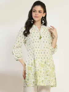 Rangriti Floral Printed Shirt Collar Pure Cotton Kurti