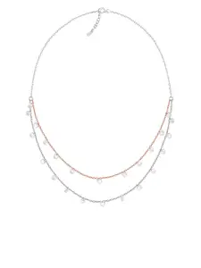 GIVA 925 Sterling Silver Rose Gold-Plated Cubic Zirconia Studded Layered Necklace