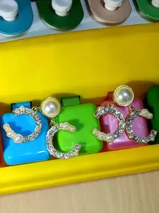 JMBW INTERNATIONAL Korean Silver-Plated Artificial Beads Contemporary Drop Earrings