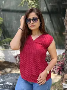 Bhanderi Fashion Self Design V Neck Top