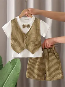 INCLUD Boys Striped T-shirt With Waistcoat & Shorts