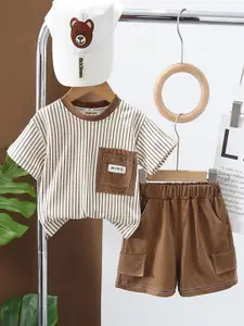 INCLUD Boys Striped Round Neck T-Shirt With Shorts