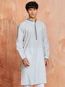 VASTRAMAY Striped Mandarin Collar Cotton Straight Kurta