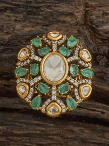 Kushal's Fashion Jewellery Embellished Bridal Victorian-Plated Kundan-Studded Finger Ring