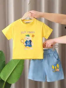 INCLUD Boys Cartoon Printed T-shirt With Denim Shorts