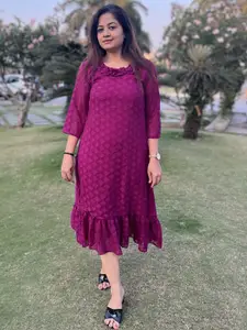 Bhanderi Fashion Polka Dot Georgette A-Line Midi Dress