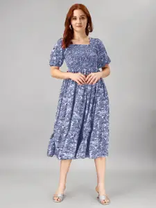 Raiyani Fashion Floral Print A-Line Smocked Midi Dress