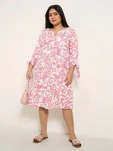 Honey Curvytude by Pantaloons Printed Tie-Ups Detail Midi Dress